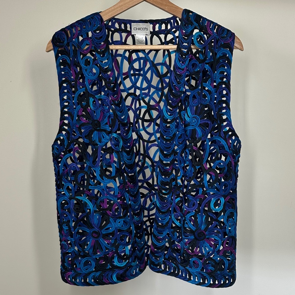 Chico's Vibrant Vintage Silk Vest women’s blue size large